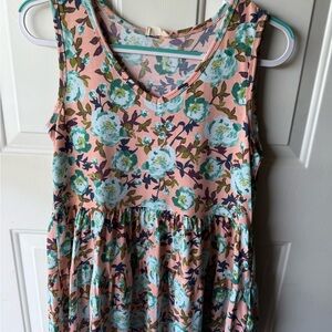 Blue Green Sleeveless V-Neck Sundress Tank Top